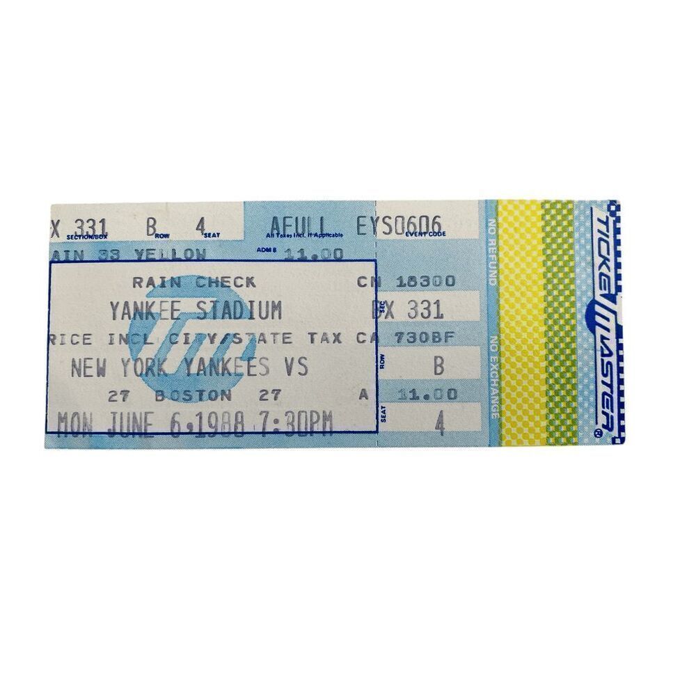 New York Yankees vs Boston June 6 1988 Ticket Stub